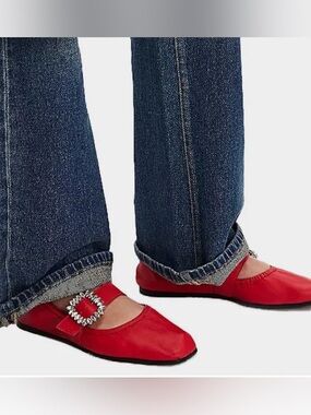 FREE PEOPLE Ursa Gemini Red Leather Mary Jane Flats | Size 7.5